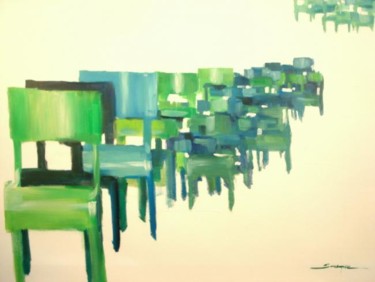 Pintura intitulada "mémoire de chaises" por Bernard Soupre, Obras de arte originais, Óleo