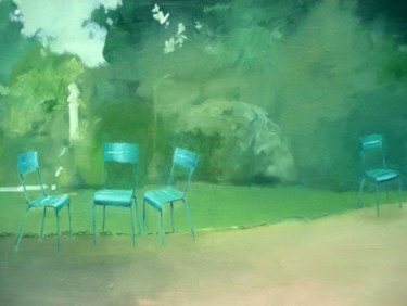 Schilderij getiteld "mémoire de chaises" door Bernard Soupre, Origineel Kunstwerk, Olie