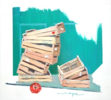 Peinture intitulée "Mémoire de cageots" par Bernard Soupre, Œuvre d'art originale, Huile