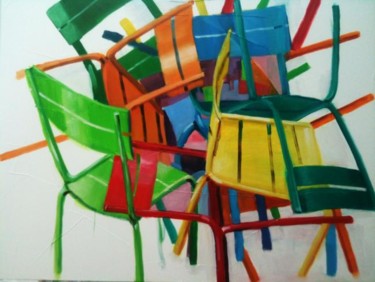 Peinture intitulée "chaises en folie" par Bernard Soupre, Œuvre d'art originale, Huile