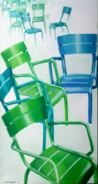 Pintura intitulada "Mémoire de chaises" por Bernard Soupre, Obras de arte originais