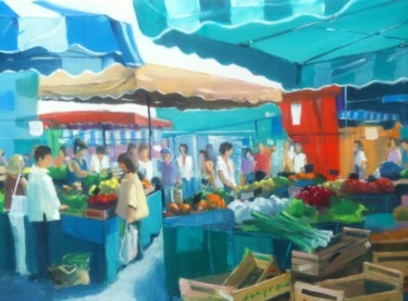 Peinture intitulée "scène de marché" par Bernard Soupre, Œuvre d'art originale, Huile