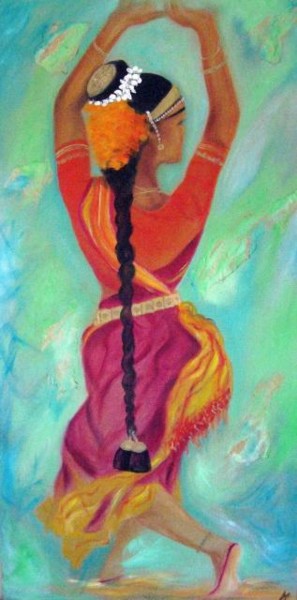 Peinture intitulée "danseuse kerala" par Katia, Œuvre d'art originale