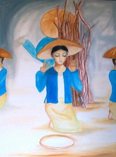 Peinture intitulée "danse du riz" par Katia, Œuvre d'art originale