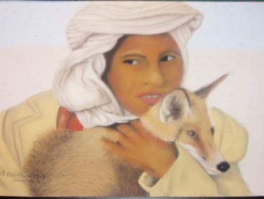 Peinture intitulée "enfant tunisien ave…" par Marie-Christine Sourris, Œuvre d'art originale