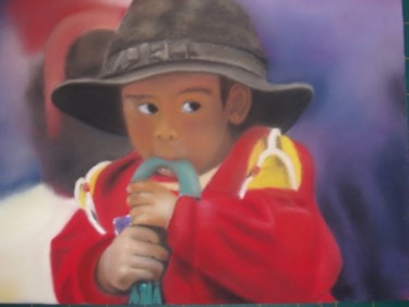 Peinture intitulée "enfant au chapeau" par Marie-Christine Sourris, Œuvre d'art originale