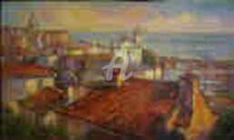 Painting titled "Lisboa - Telhados c…" by Sousa Rodrigues, Original Artwork, Oil