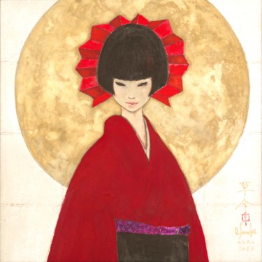 Painting titled "AKANE ( garance )" by Souske, Original Artwork, Pigments Mounted on Wood Panel