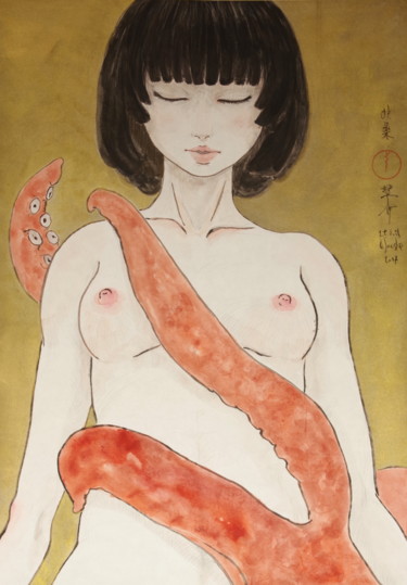 Peinture intitulée "ama to tako ( ama e…" par Souske, Œuvre d'art originale, Autre