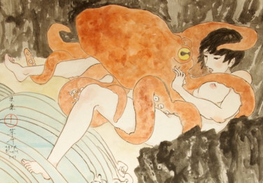 Peinture intitulée "poulpe et fille" par Souske, Œuvre d'art originale, Autre
