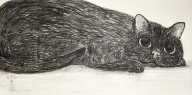 Disegno intitolato "neco noir (chat) ~h…" da Souske, Opera d'arte originale, Carbone