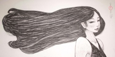 Drawing titled "Girl in the Wind ~h…" by Souske, Original Artwork, Charcoal