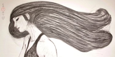 Drawing titled "Girl in the Wind ~h…" by Souske, Original Artwork, Charcoal