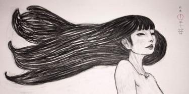 Drawing titled "Girl in the Wind ~h…" by Souske, Original Artwork, Charcoal