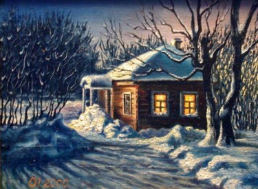 Painting titled "Зимний вечер" by Sliozkina Olga, Original Artwork, Oil