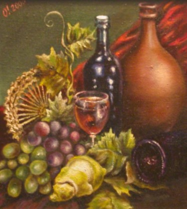 Картина под названием "Виноградная лоза с…" - Слёзкина Ольга, Подлинное произведение искусства, Масло