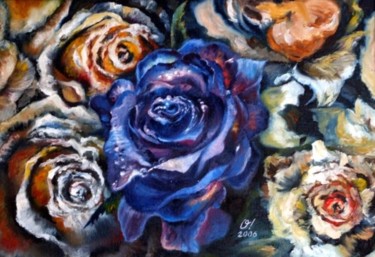 Картина под названием "Голубая роза" - Слёзкина Ольга, Подлинное произведение искусства, Масло