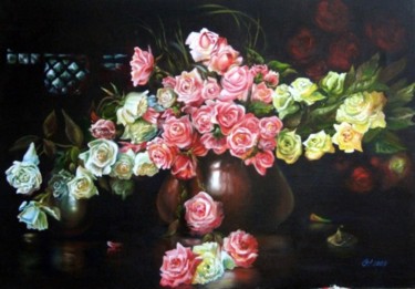 Painting titled "РОЗЫ" by Sliozkina Olga, Original Artwork, Oil