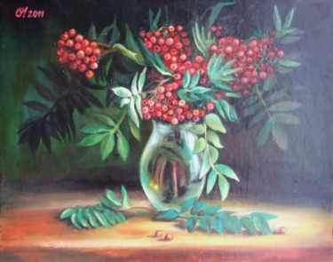 Painting titled "Рябиновое молчание" by Sliozkina Olga, Original Artwork, Oil