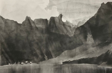 Desenho intitulada "Mountain landscape" por Sergey Sovkov, Obras de arte originais, Estêncil