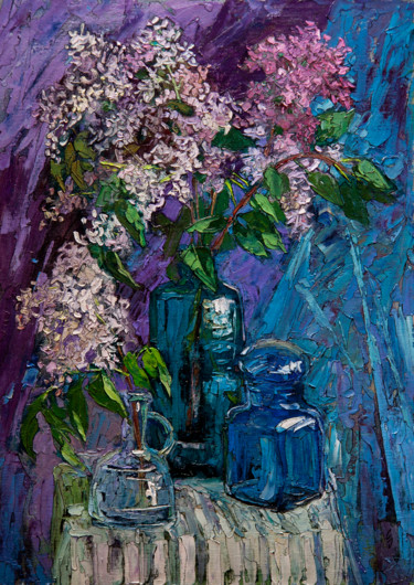 Lilac in a green Vase Malerei mit dem Titel "Lilac in a green Va…" von Sergey Sovkov, Original-Kunstwerk, Öl
