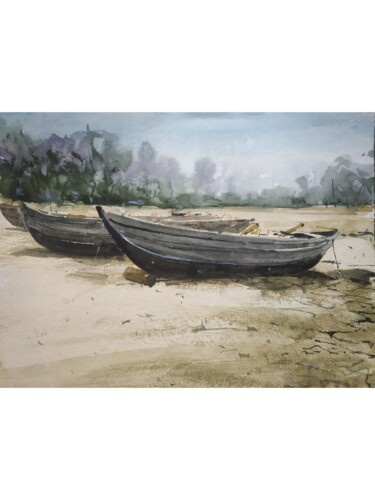 Картина под названием "The boat" - Soyli Saha, Подлинное произведение искусства, Акварель