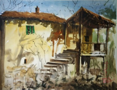 Painting titled "Household" by Soyli Saha, Original Artwork, Watercolor