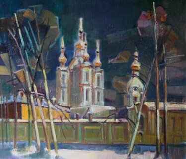 Painting titled ""Смольненский собор"" by Sergey Lebekhov, Original Artwork, Oil Mounted on Wood Stretcher frame