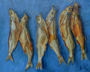 Картина под названием "Золотые рыбки." - Sergi Perevozchenko, Подлинное произведение искусства, Масло