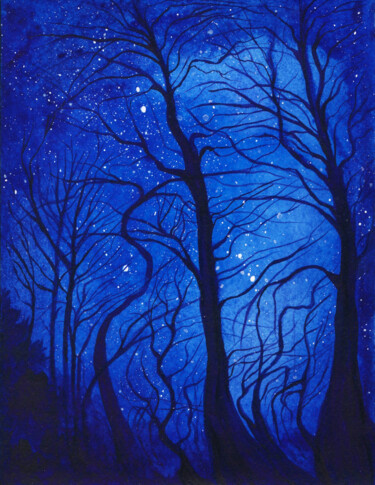Painting titled "Enchanted Night For…" by Space Oleandr, Original Artwork, Watercolor