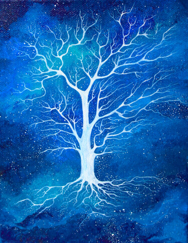 Painting titled "Galaxy Tree of Life" by Space Oleandr, Original Artwork, Acrylic Mounted on Wood Stretcher frame