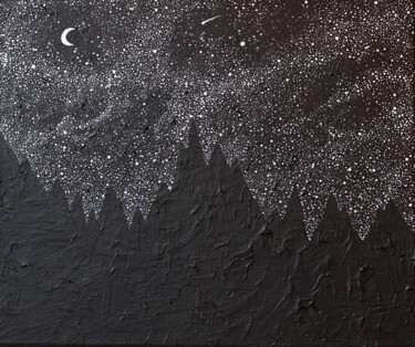 Картина под названием "Starry night and mo…" - Space Oleandr, Подлинное произведение искусства, Акрил Установлен на Деревянн…