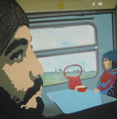 Painting titled "Viajero de trenes" by Spacio A, Original Artwork, Oil