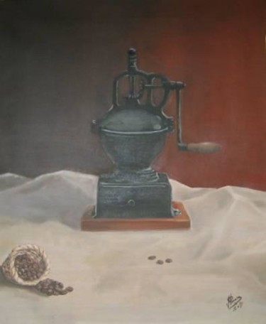 Painting titled "Café" by Spacio A, Original Artwork, Oil
