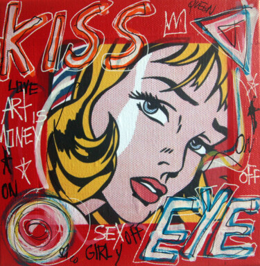 Malarstwo zatytułowany „SPACO Kiss Eye Lich…” autorstwa Spaco, Oryginalna praca, Kolaże Zamontowany na Drewniana rama noszy