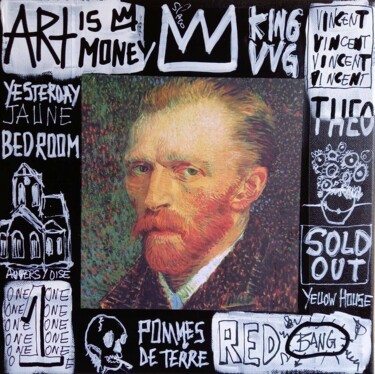 Painting titled "SPACO Van Gogh, 202…" by Spaco, Original Artwork, Collages Mounted on Wood Stretcher frame
