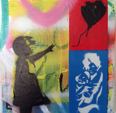 Painting titled "SPACO street girls…" by Spaco, Original Artwork, Spray paint Mounted on Wood Stretcher frame