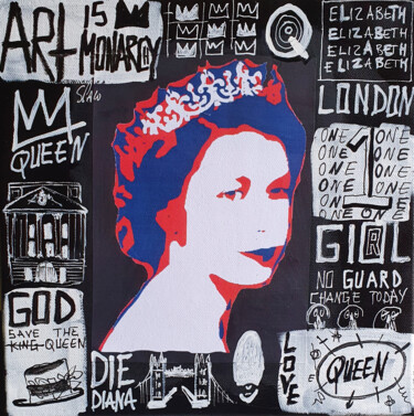 Painting titled "SPACO QUEEN Elizabe…" by Spaco, Original Artwork, Collages Mounted on Wood Stretcher frame