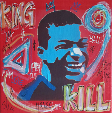 Painting titled "SPACO King Mbappe,…" by Spaco, Original Artwork, Collages Mounted on Wood Stretcher frame