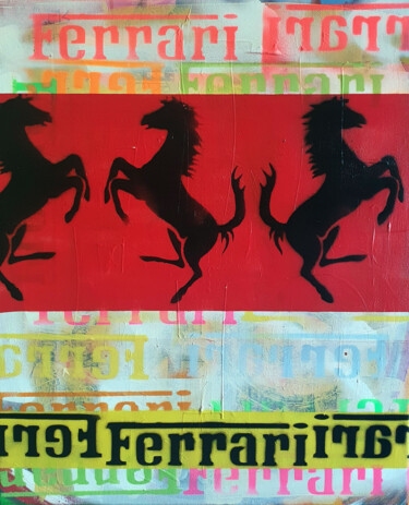 Painting titled "SPACO Ferrari   202…" by Spaco, Original Artwork, Spray paint Mounted on Wood Stretcher frame