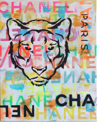 Pittura intitolato "SPACO Tigre  chanel…" da Spaco, Opera d'arte originale, Spray Montato su Telaio per barella in legno