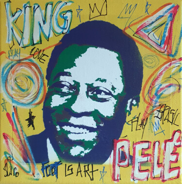 Painting titled "SPACO King Pelé , 2…" by Spaco, Original Artwork, Collages Mounted on Wood Stretcher frame