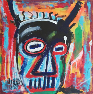 Painting titled "SPACO  Skull TAIPEI…" by Spaco, Original Artwork, Acrylic Mounted on Wood Stretcher frame