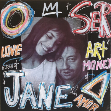 Painting titled "SPACO Jane Birkin &…" by Spaco, Original Artwork, Collages Mounted on Wood Stretcher frame