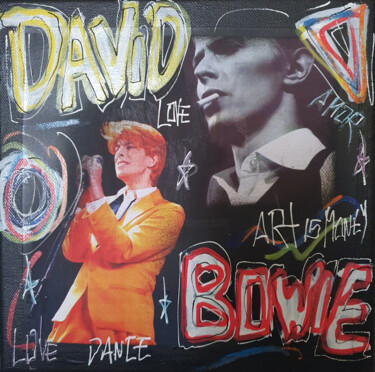 Malerei mit dem Titel "Spaco Bowie , 2023…" von Spaco, Original-Kunstwerk, Collagen Auf Keilrahmen aus Holz montiert