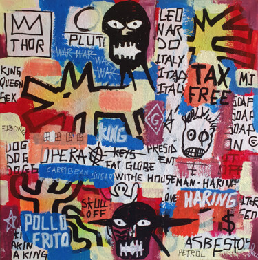 Painting titled "SPACO Haring Mask B…" by Spaco, Original Artwork, Acrylic Mounted on Wood Stretcher frame
