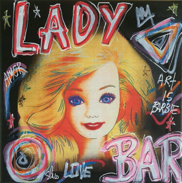 Schilderij getiteld "SPACO Lady BARBIE w…" door Spaco, Origineel Kunstwerk, Acryl Gemonteerd op Frame voor houten brancard