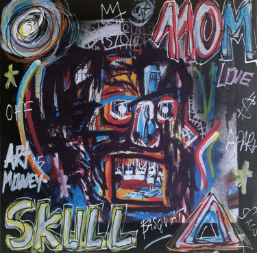 Painting titled "SPACO 110M Basquiat…" by Spaco, Original Artwork, Acrylic Mounted on Wood Stretcher frame