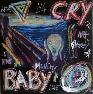 Malerei mit dem Titel "SPACO baby cry munc…" von Spaco, Original-Kunstwerk, Acryl Auf Keilrahmen aus Holz montiert