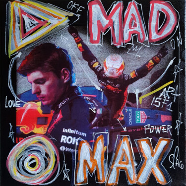 Schilderij getiteld "Spaco Max Verstappe…" door Spaco, Origineel Kunstwerk, Acryl Gemonteerd op Frame voor houten brancard